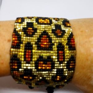 Hand made beaded cuff bracelet leopard print